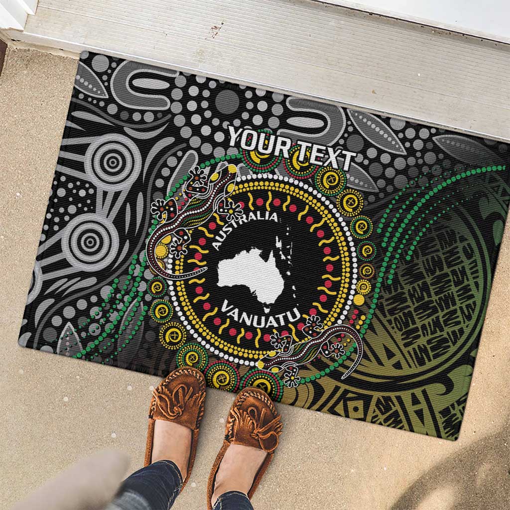 Personalised Australia And Vanuatu Rubber Doormat Aboriginal Lizard Polynesia Ni-Van Pig Tusk
