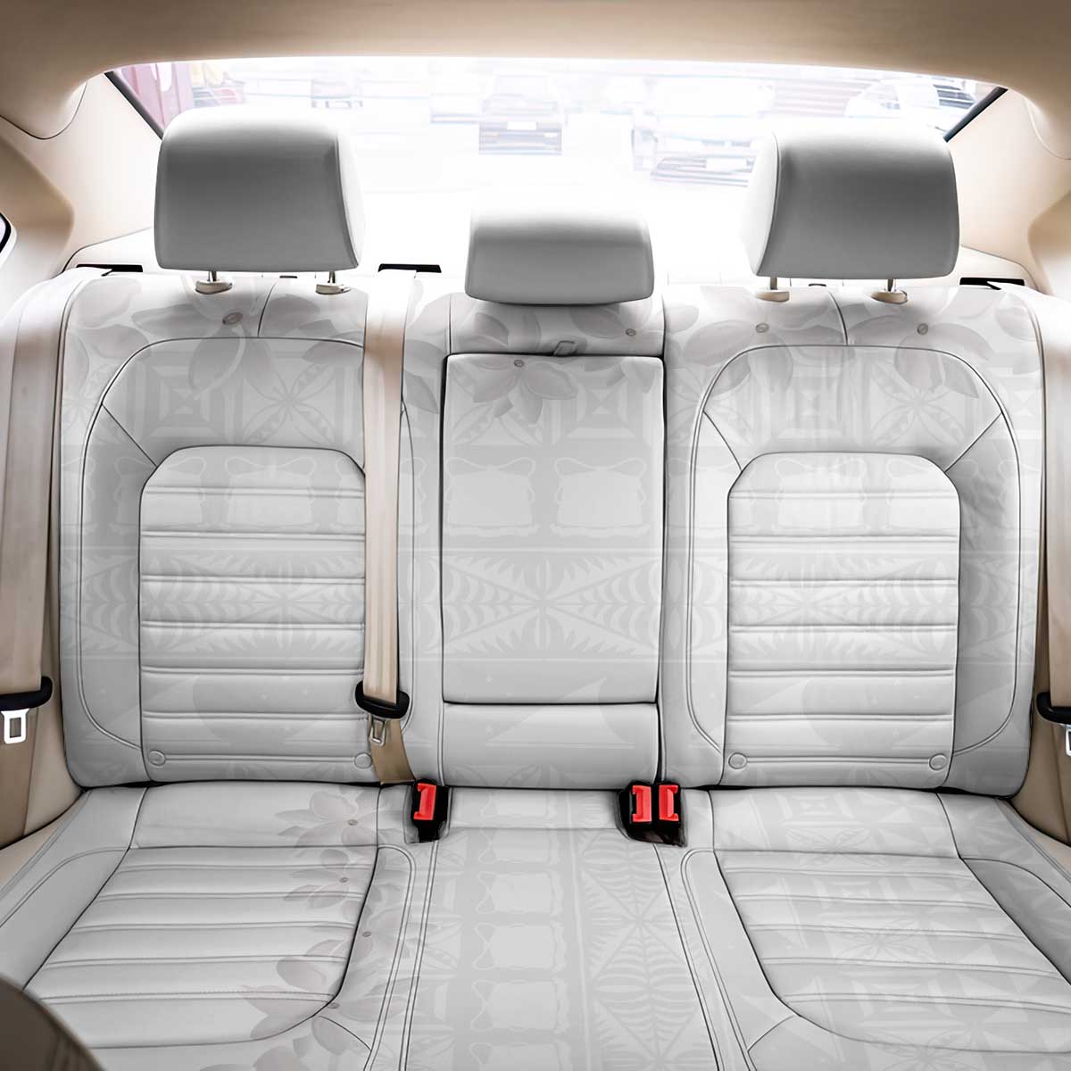 Tokelau White Sunday Back Car Seat Cover Polynesian Pattern Gardenia Thunbergia