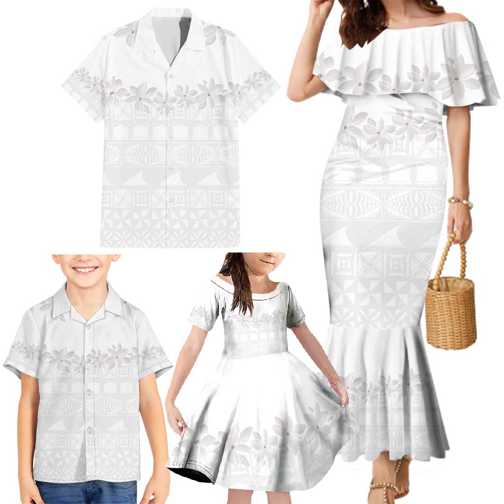 Tokelau White Sunday Family Matching Mermaid Dress and Hawaiian Shirt Polynesian Pattern Gardenia Thunbergia LT14 - Polynesian Pride