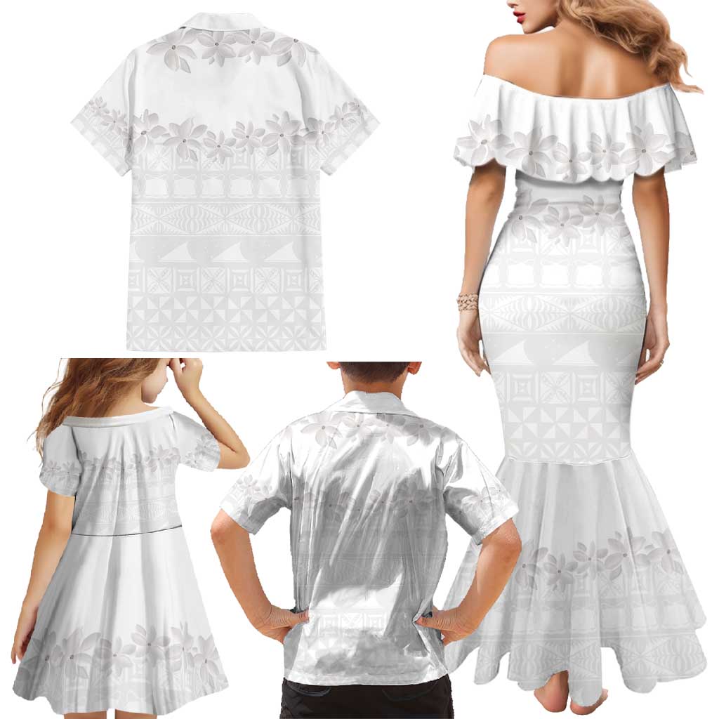 Tokelau White Sunday Family Matching Mermaid Dress and Hawaiian Shirt Polynesian Pattern Gardenia Thunbergia LT14 - Polynesian Pride