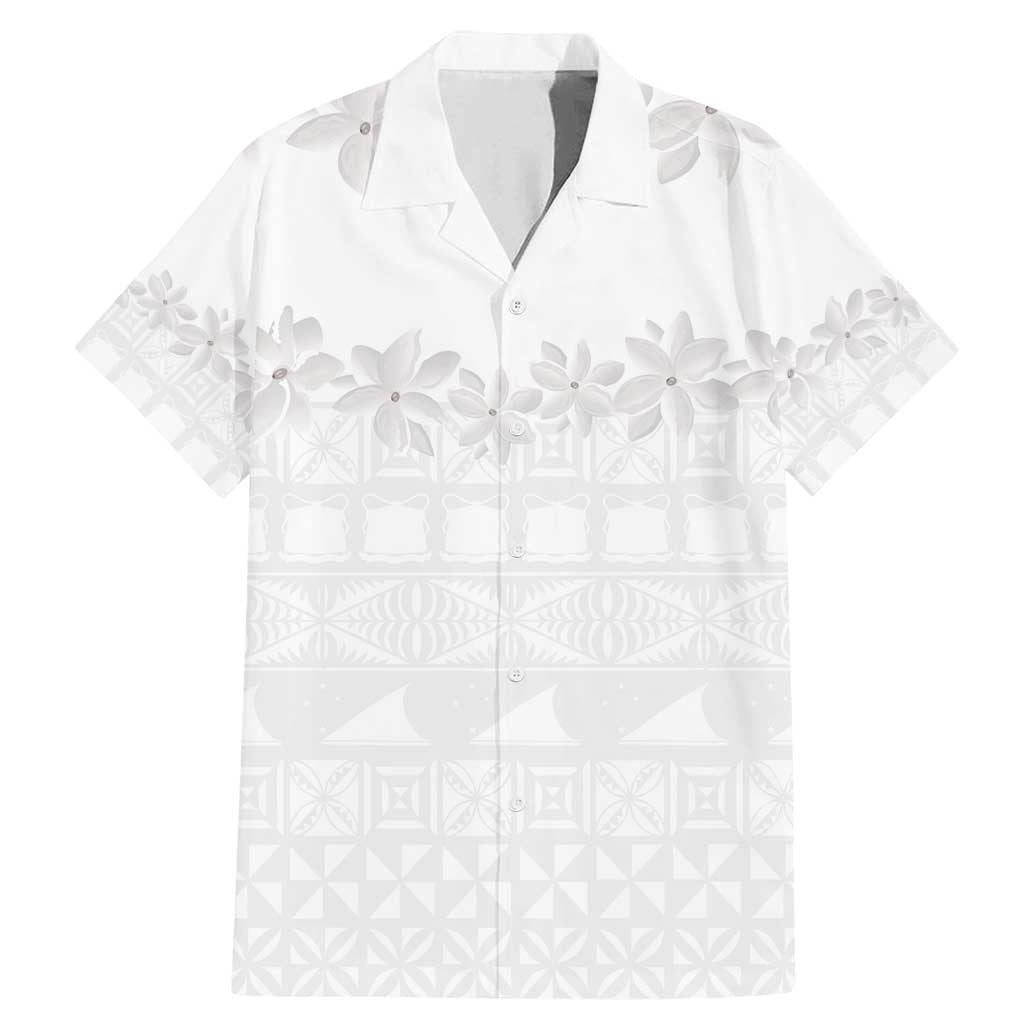Tokelau White Sunday Family Matching Mermaid Dress and Hawaiian Shirt Polynesian Pattern Gardenia Thunbergia LT14 Dad's Shirt - Short Sleeve White - Polynesian Pride