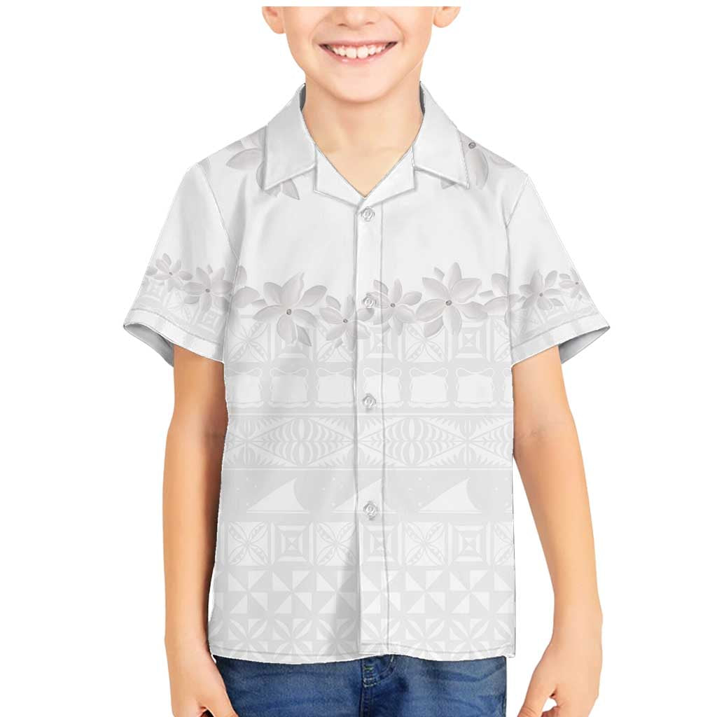 Tokelau White Sunday Family Matching Mermaid Dress and Hawaiian Shirt Polynesian Pattern Gardenia Thunbergia LT14 Son's Shirt White - Polynesian Pride