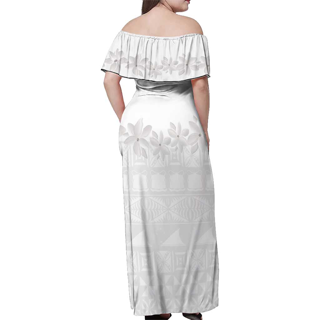 Tokelau White Sunday Family Matching Off Shoulder Maxi Dress and Hawaiian Shirt Polynesian Pattern Gardenia Thunbergia LT14 - Polynesian Pride