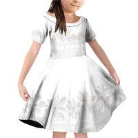 Tokelau White Sunday Family Matching Off Shoulder Short Dress and Hawaiian Shirt Polynesian Pattern Gardenia Thunbergia LT14 Daughter's Dress White - Polynesian Pride