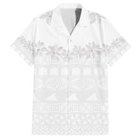 Tokelau White Sunday Family Matching Off Shoulder Short Dress and Hawaiian Shirt Polynesian Pattern Gardenia Thunbergia LT14 Dad's Shirt - Short Sleeve White - Polynesian Pride