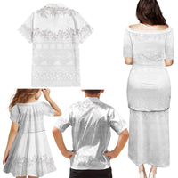 Tokelau White Sunday Family Matching Puletasi and Hawaiian Shirt Polynesian Pattern Gardenia Thunbergia