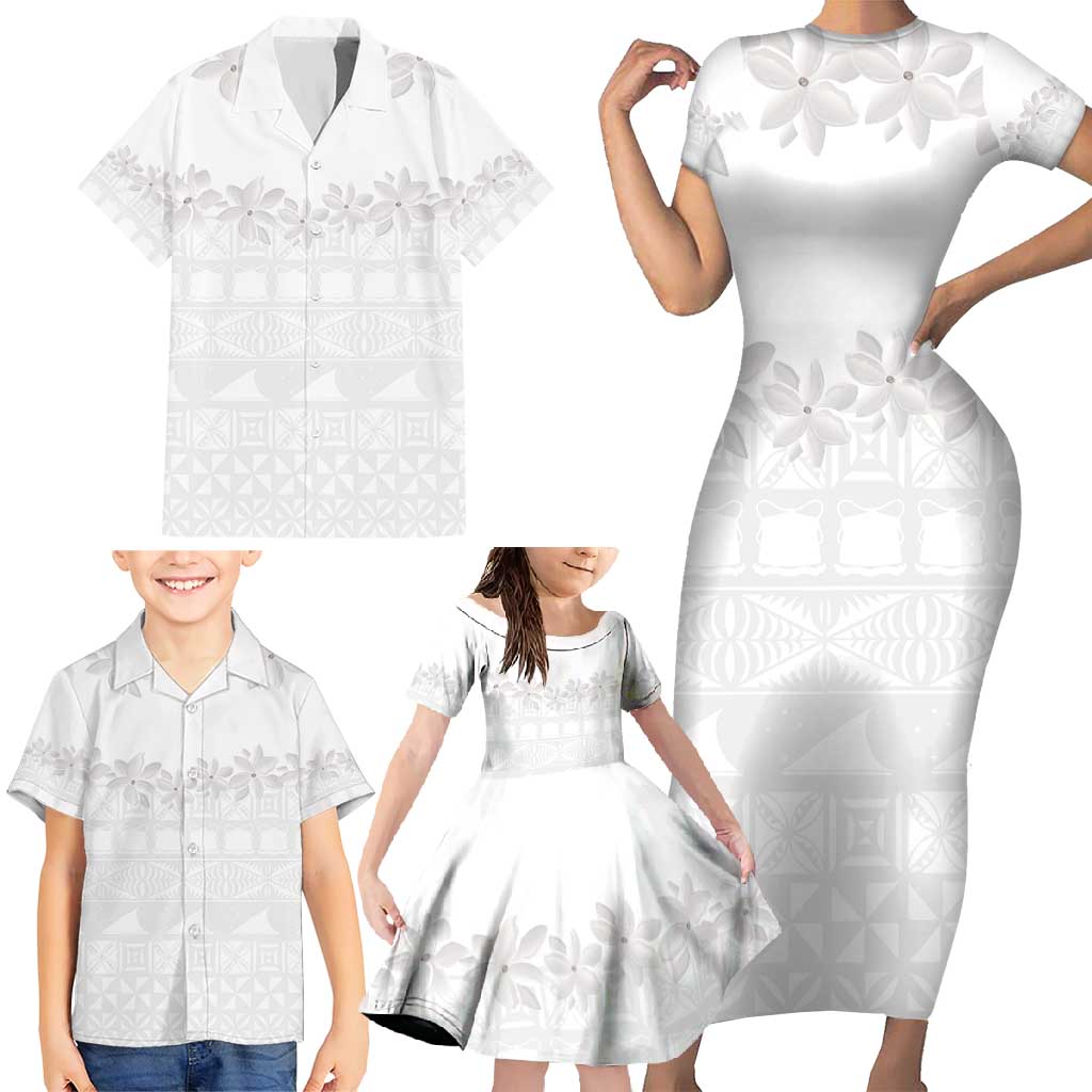 Tokelau White Sunday Family Matching Short Sleeve Bodycon Dress and Hawaiian Shirt Polynesian Pattern Gardenia Thunbergia LT14 - Polynesian Pride