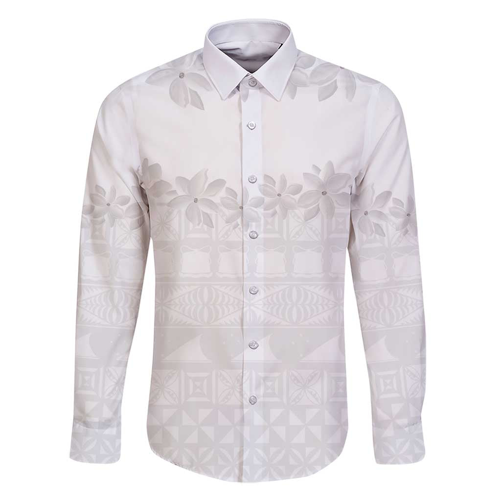 Tokelau White Sunday Family Matching Short Sleeve Bodycon Dress and Hawaiian Shirt Polynesian Pattern Gardenia Thunbergia LT14 Dad's Shirt - Long Sleeve White - Polynesian Pride