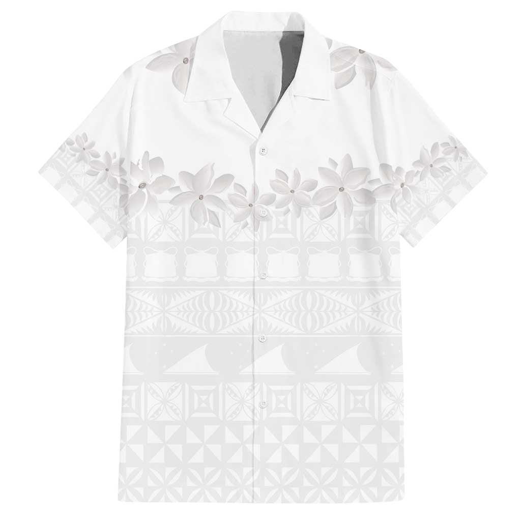 Tokelau White Sunday Family Matching Tank Maxi Dress and Hawaiian Shirt Polynesian Pattern Gardenia Thunbergia LT14 Dad's Shirt - Short Sleeve White - Polynesian Pride