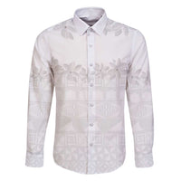 Tokelau White Sunday Family Matching Tank Maxi Dress and Hawaiian Shirt Polynesian Pattern Gardenia Thunbergia LT14 Dad's Shirt - Long Sleeve White - Polynesian Pride