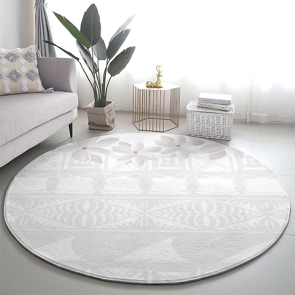 Tokelau White Sunday Round Carpet Polynesian Pattern Gardenia Thunbergia