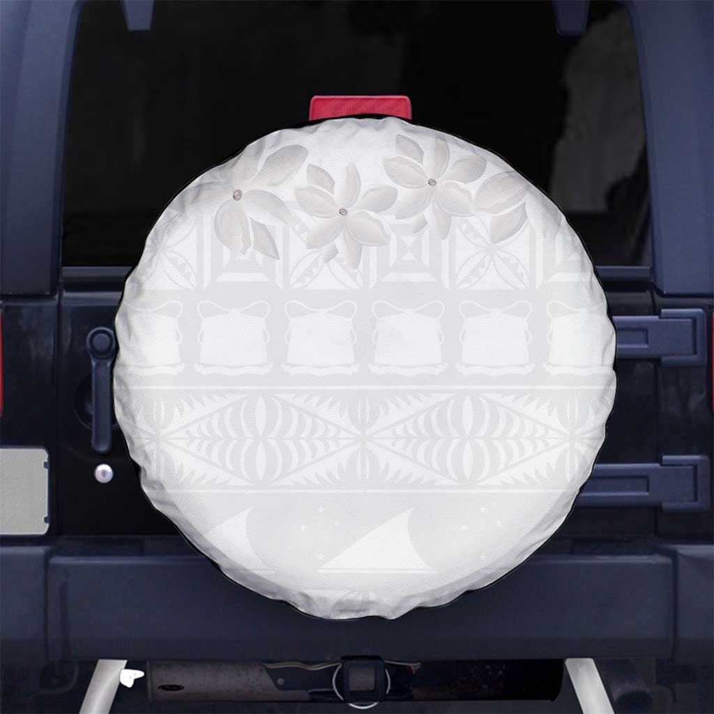 Tokelau White Sunday Spare Tire Cover Polynesian Pattern Gardenia Thunbergia