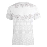 Tokelau White Sunday Women V-Neck T-Shirt Polynesian Pattern Gardenia Thunbergia LT14 - Polynesian Pride