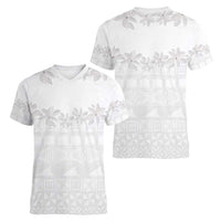 Tokelau White Sunday Women V-Neck T-Shirt Polynesian Pattern Gardenia Thunbergia LT14 - Polynesian Pride
