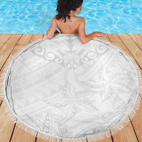 American Samoa White Sunday Beach Blanket Lotu Tamaiti Plumeria With Samoan Pattern LT14 - Polynesian Pride