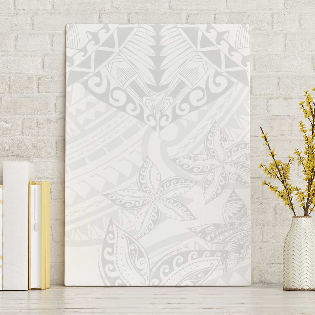 American Samoa White Sunday Canvas Wall Art Lotu Tamaiti Plumeria With Samoan Pattern LT14 Without Frame White - Polynesian Pride