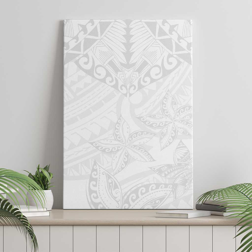 American Samoa White Sunday Canvas Wall Art Lotu Tamaiti Plumeria With Samoan Pattern LT14 - Polynesian Pride
