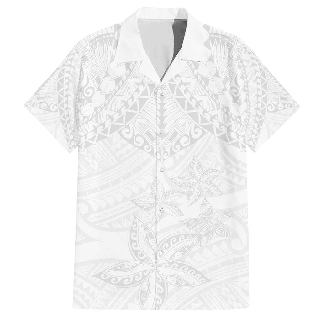 American Samoa White Sunday Family Matching Long Sleeve Bodycon Dress and Hawaiian Shirt Lotu Tamaiti Plumeria With Samoan Pattern LT14 Dad's Shirt - Short Sleeve White - Polynesian Pride