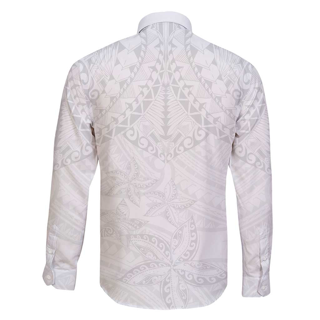 American Samoa White Sunday Family Matching Long Sleeve Bodycon Dress and Hawaiian Shirt Lotu Tamaiti Plumeria With Samoan Pattern LT14 - Polynesian Pride