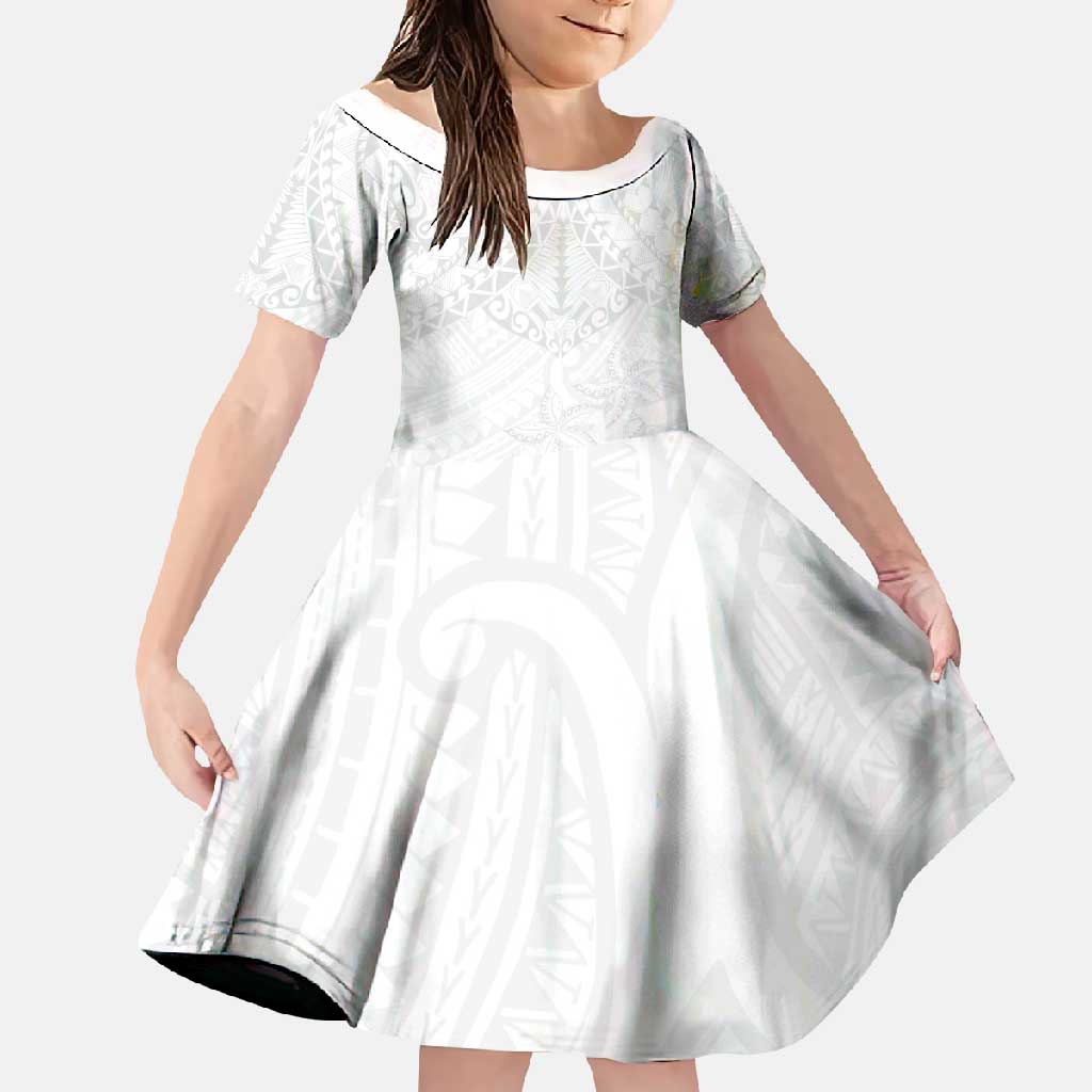 American Samoa White Sunday Family Matching Mermaid Dress and Hawaiian Shirt Lotu Tamaiti Plumeria With Samoan Pattern LT14 Daughter's Dress White - Polynesian Pride