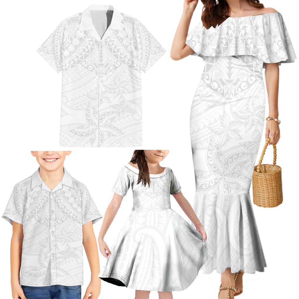 American Samoa White Sunday Family Matching Mermaid Dress and Hawaiian Shirt Lotu Tamaiti Plumeria With Samoan Pattern LT14 - Polynesian Pride