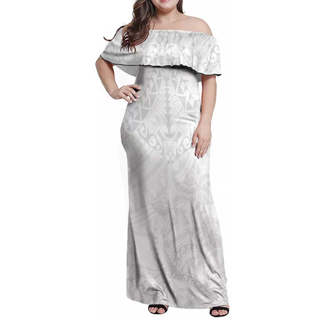 American Samoa White Sunday Family Matching Off Shoulder Maxi Dress and Hawaiian Shirt Lotu Tamaiti Plumeria With Samoan Pattern LT14 Mom's Dress White - Polynesian Pride
