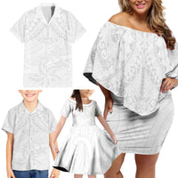 American Samoa White Sunday Family Matching Off Shoulder Short Dress and Hawaiian Shirt Lotu Tamaiti Plumeria With Samoan Pattern LT14 - Polynesian Pride