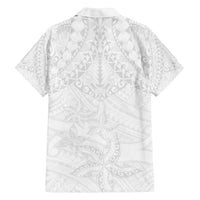 American Samoa White Sunday Family Matching Off Shoulder Short Dress and Hawaiian Shirt Lotu Tamaiti Plumeria With Samoan Pattern LT14 - Polynesian Pride