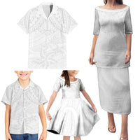 American Samoa White Sunday Family Matching Puletasi and Hawaiian Shirt Lotu Tamaiti Plumeria With Samoan Pattern LT14 - Polynesian Pride