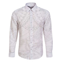 American Samoa White Sunday Family Matching Short Sleeve Bodycon Dress and Hawaiian Shirt Lotu Tamaiti Plumeria With Samoan Pattern LT14 Dad's Shirt - Long Sleeve White - Polynesian Pride