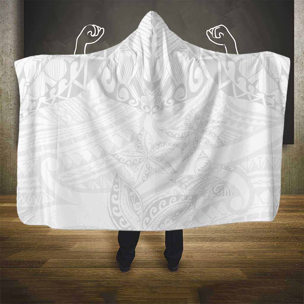 American Samoa White Sunday Hooded Blanket Lotu Tamaiti Plumeria With Samoan Pattern