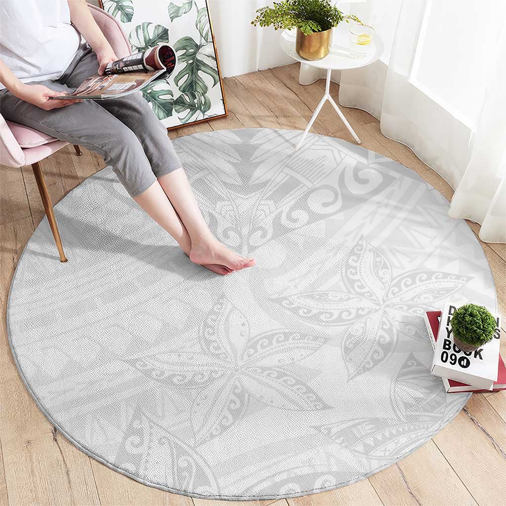 American Samoa White Sunday Round Carpet Lotu Tamaiti Plumeria With Samoan Pattern