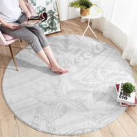 American Samoa White Sunday Round Carpet Lotu Tamaiti Plumeria With Samoan Pattern
