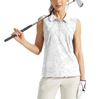 American Samoa White Sunday Women Sleeveless Polo Shirt Lotu Tamaiti Plumeria With Samoan Pattern
