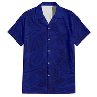 Blue Polynesia Family Matching Off The Shoulder Long Sleeve Dress and Hawaiian Shirt Polynesian Pattern Mix Plumeria