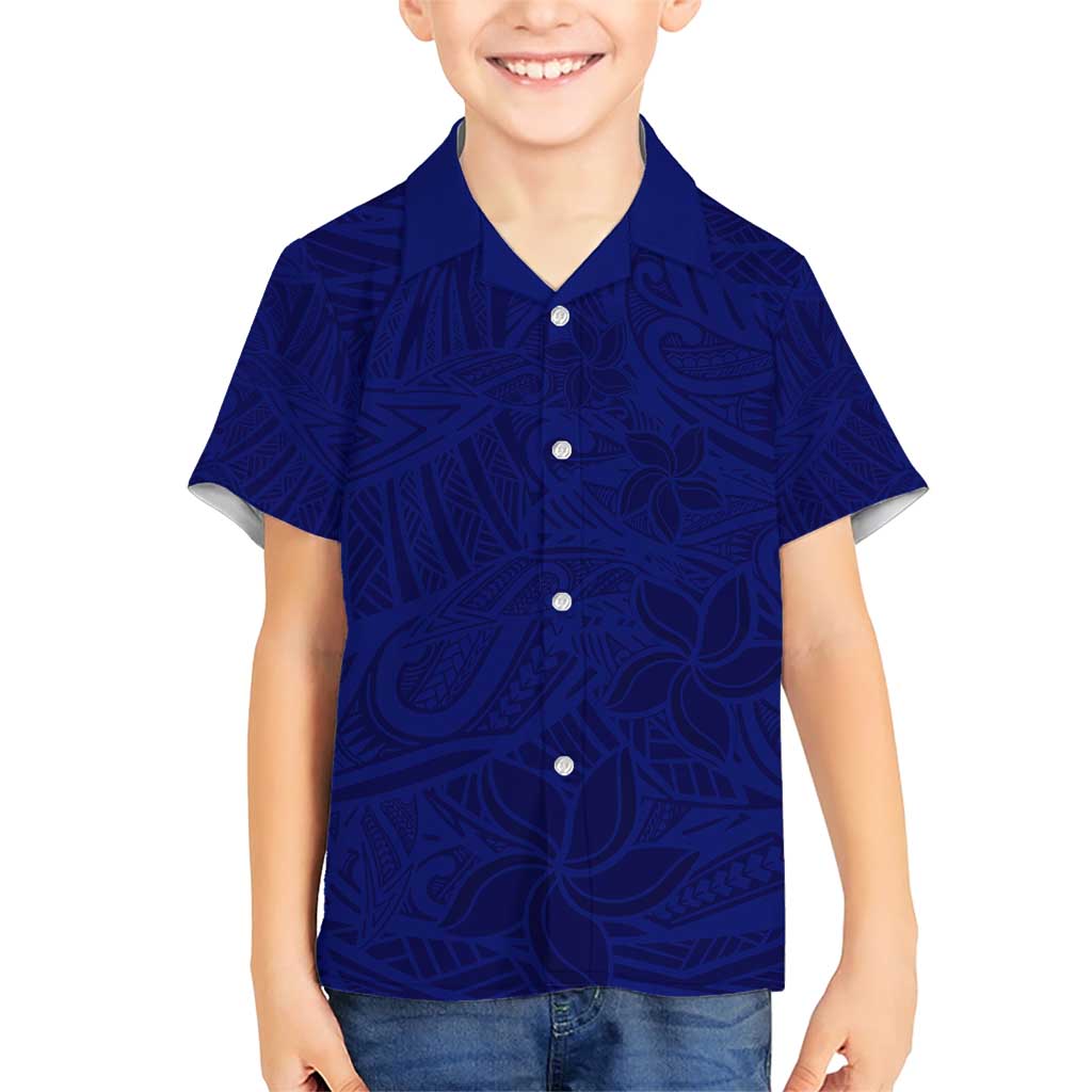 Blue Polynesia Family Matching Short Sleeve Bodycon Dress and Hawaiian Shirt Polynesian Pattern Mix Plumeria