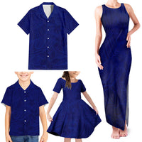 Blue Polynesia Family Matching Tank Maxi Dress and Hawaiian Shirt Polynesian Pattern Mix Plumeria