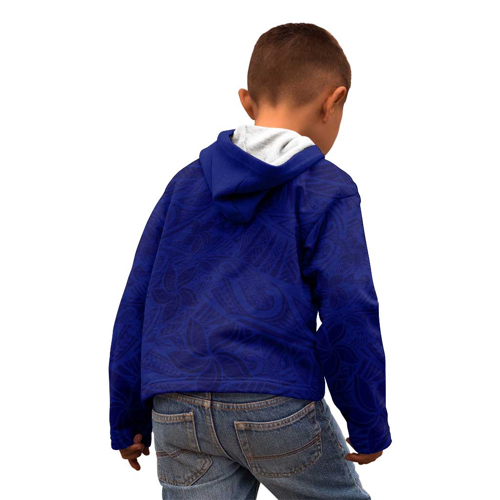 Blue Polynesia Kid Hoodie Polynesian Pattern Mix Plumeria