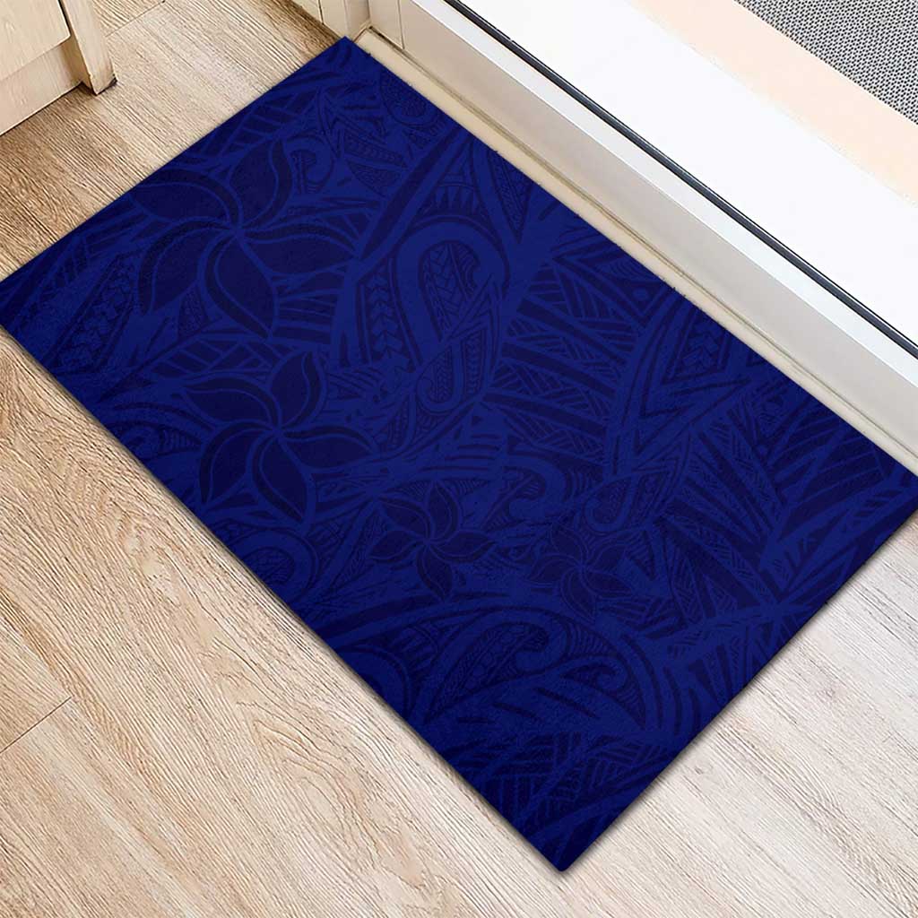 Blue Polynesia Rubber Doormat Polynesian Pattern Mix Plumeria