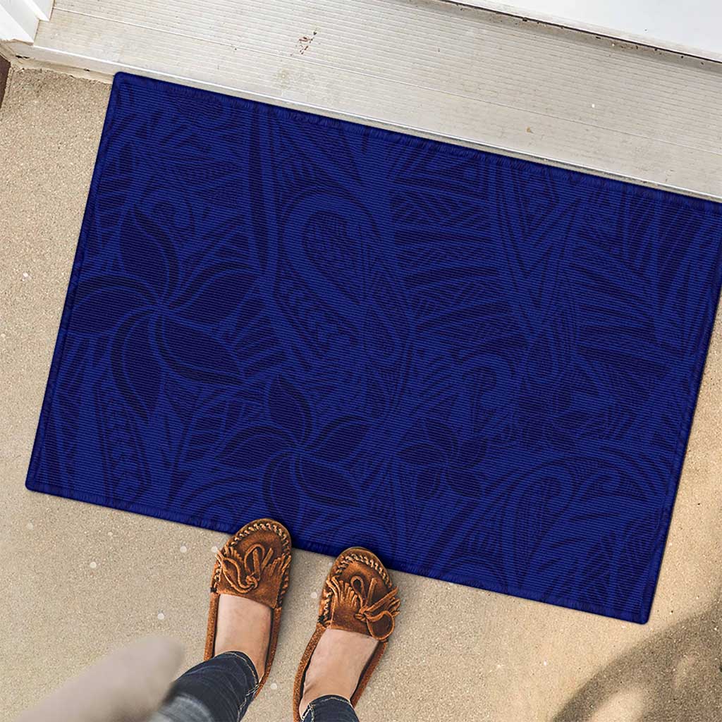 Blue Polynesia Rubber Doormat Polynesian Pattern Mix Plumeria