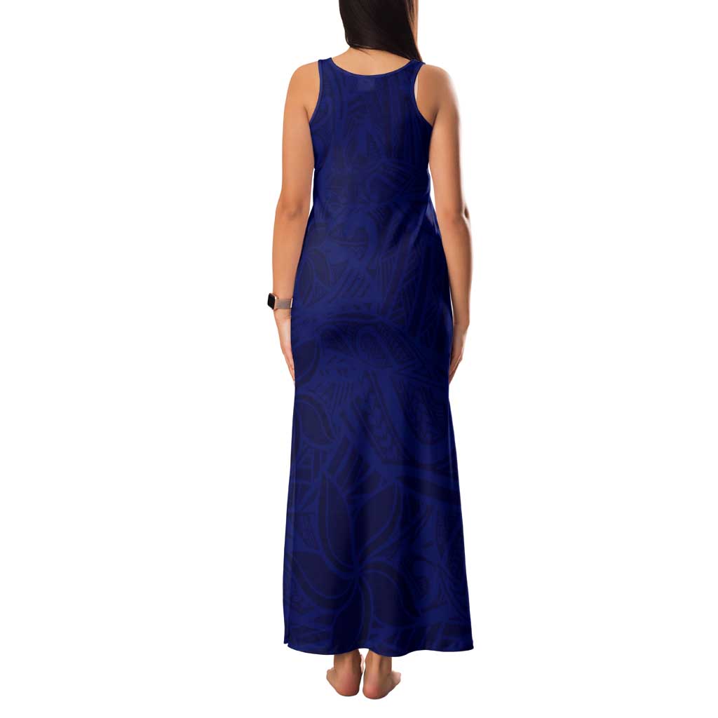 Blue Polynesia Tank Maxi Dress Polynesian Pattern Mix Plumeria