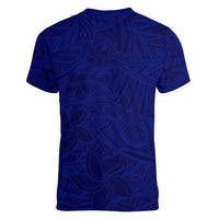 Blue Polynesia Women V-Neck T-Shirt Polynesian Pattern Mix Plumeria