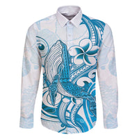 Blue Hawaii Humpback Whale Family Matching Long Sleeve Bodycon Dress and Hawaiian Shirt Polynesian Tribal Ocean Vibes LT14 Dad's Shirt - Long Sleeve Blue - Polynesian Pride