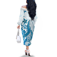 Blue Hawaii Humpback Whale Family Matching Off The Shoulder Long Sleeve Dress and Hawaiian Shirt Polynesian Tribal Ocean Vibes LT14 - Polynesian Pride