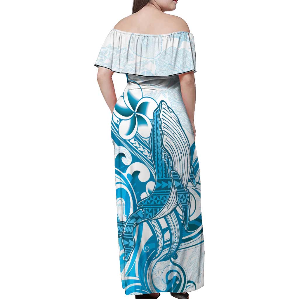 Blue Hawaii Humpback Whale Family Matching Off Shoulder Maxi Dress and Hawaiian Shirt Polynesian Tribal Ocean Vibes LT14 - Polynesian Pride