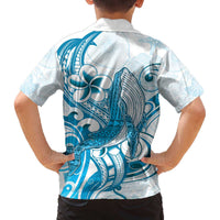 Blue Hawaii Humpback Whale Family Matching Off Shoulder Short Dress and Hawaiian Shirt Polynesian Tribal Ocean Vibes LT14 - Polynesian Pride