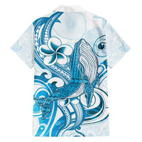 Blue Hawaii Humpback Whale Family Matching Off Shoulder Short Dress and Hawaiian Shirt Polynesian Tribal Ocean Vibes LT14 - Polynesian Pride