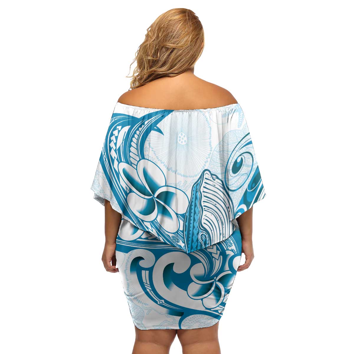 Blue Hawaii Humpback Whale Family Matching Off Shoulder Short Dress and Hawaiian Shirt Polynesian Tribal Ocean Vibes LT14 - Polynesian Pride