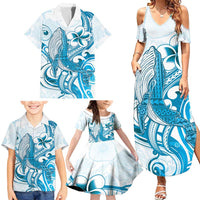 Blue Hawaii Humpback Whale Family Matching Summer Maxi Dress and Hawaiian Shirt Polynesian Tribal Ocean Vibes LT14 - Polynesian Pride