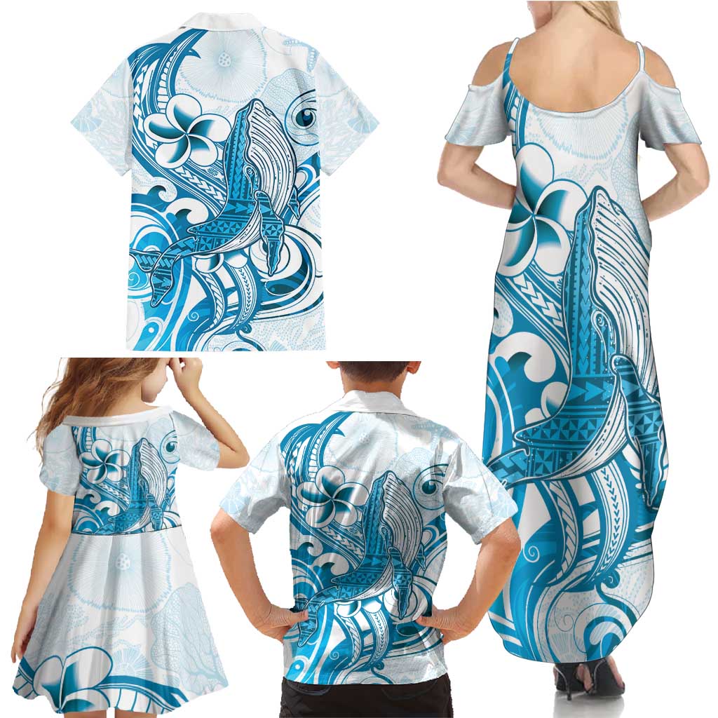 Blue Hawaii Humpback Whale Family Matching Summer Maxi Dress and Hawaiian Shirt Polynesian Tribal Ocean Vibes LT14 - Polynesian Pride
